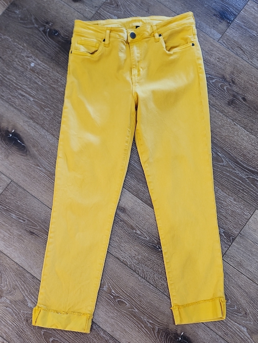 Kut from the Kloth Colorful Premium Ankle Cuffed Straight Leg Jeans Lemon Yellow